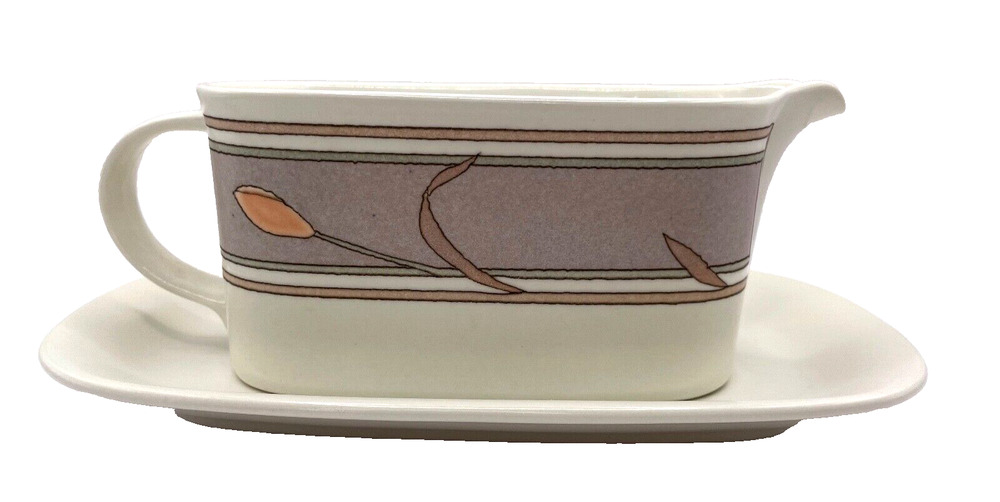 Mikasa Intaglio Meadow Sun 8" Gravy Boat w/ Detached Underplate CAC02 Pink Taupe